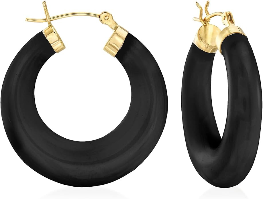 Ross-Simons Black Onyx Hoop Earrings in 14kt Yellow Gold | Amazon (US)