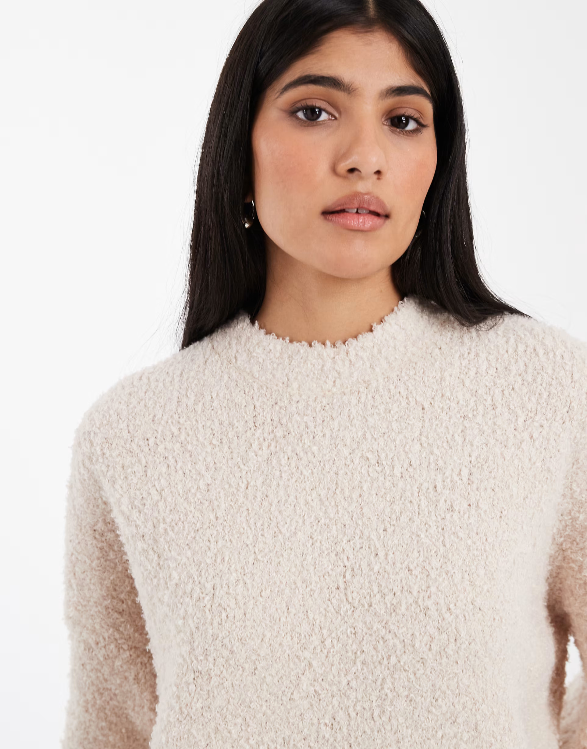 ASOS DESIGN oversized boucle jumper with curved hem in oatmeal | ASOS (Global)