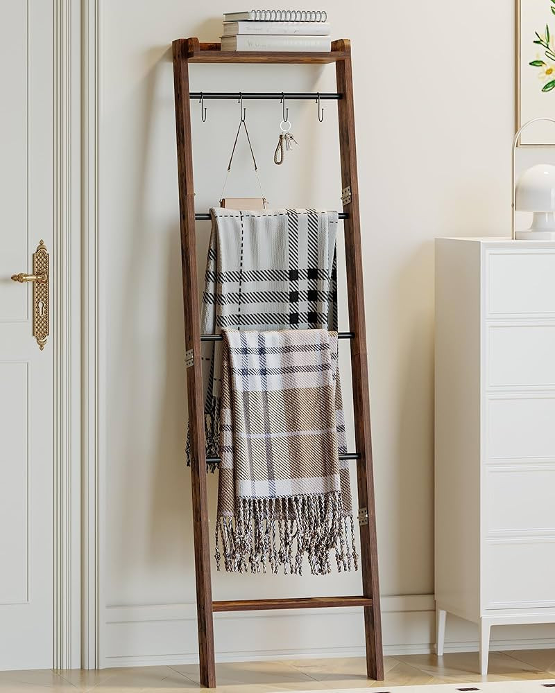 Blanket Ladder Shelf for Living Room, Decorative Quilt Rack with Storage Shelf, 6-Tier Farmhouse ... | Amazon (US)