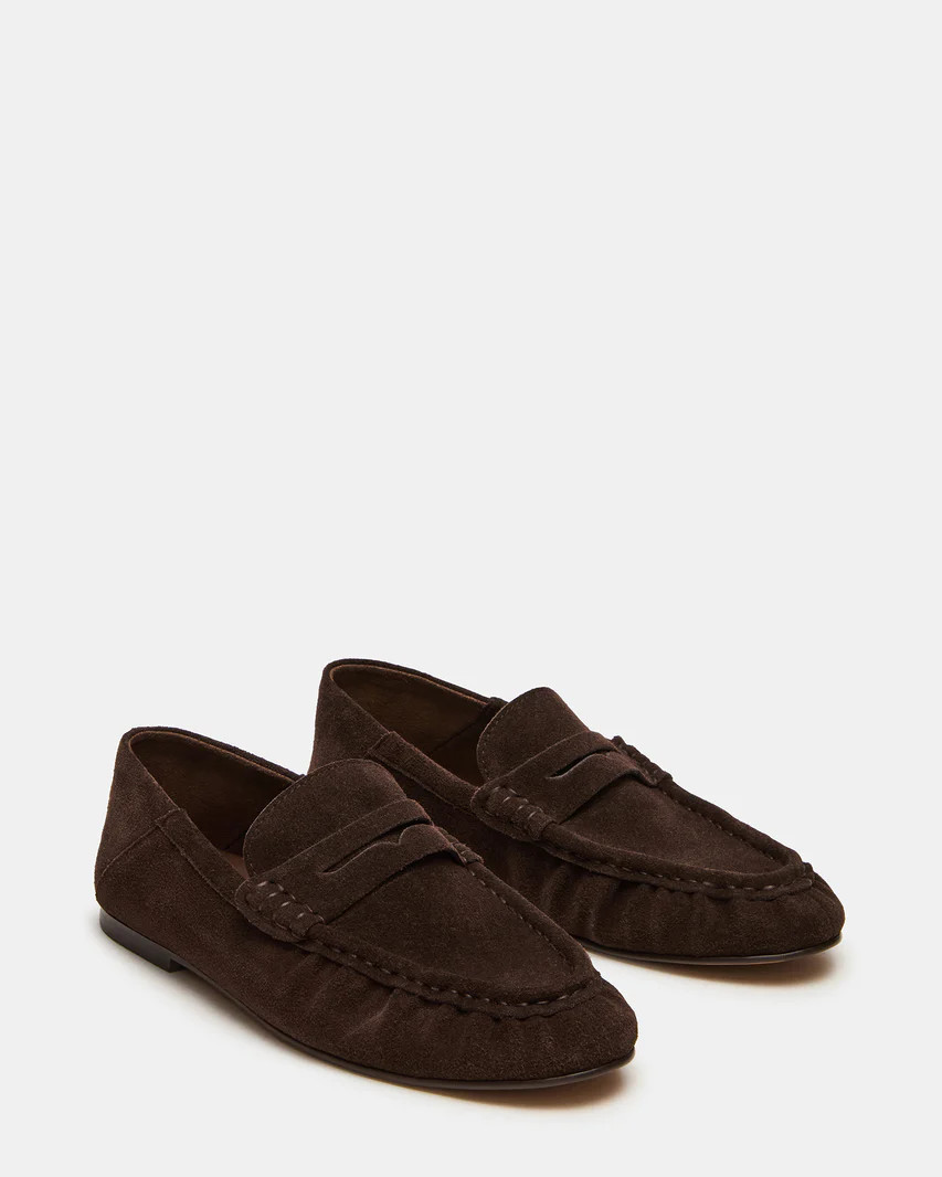 ROGER Chocolate Brown Suede Slip-On Women's Loafer | Steve Madden (US)