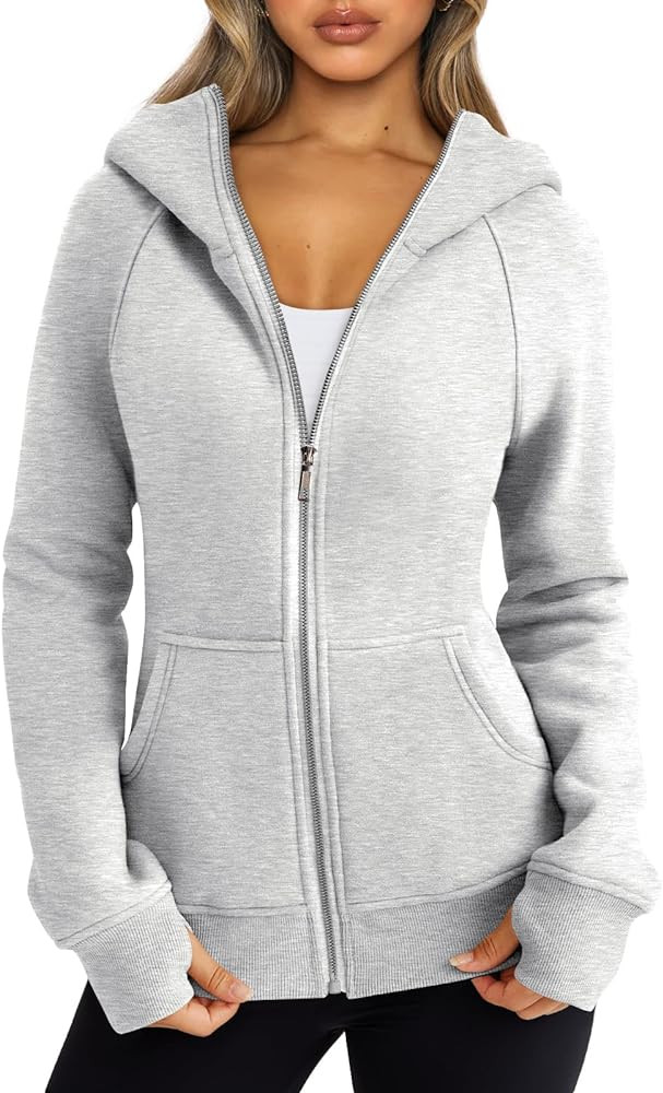 Trendy Queen Women's Full Zip Up Hoodie - Fitted Long Sleeve Sweatshirts for Fall and Winter | Amazon (US)