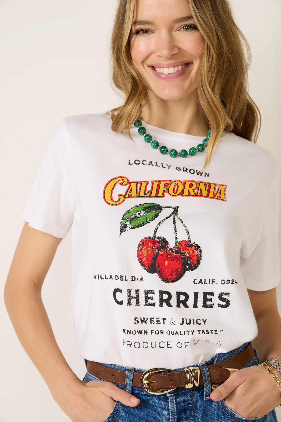 SUNNY SOMEWHERE Women's Cherry T-Shirt, Size Medium, White | Evereve