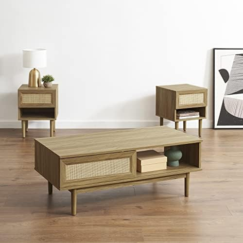 Mopio Haylee Modern Farmhouse Boho Coffee Table, with Rattan Cane Sliding Doors, Ample Storage Space | Amazon (US)