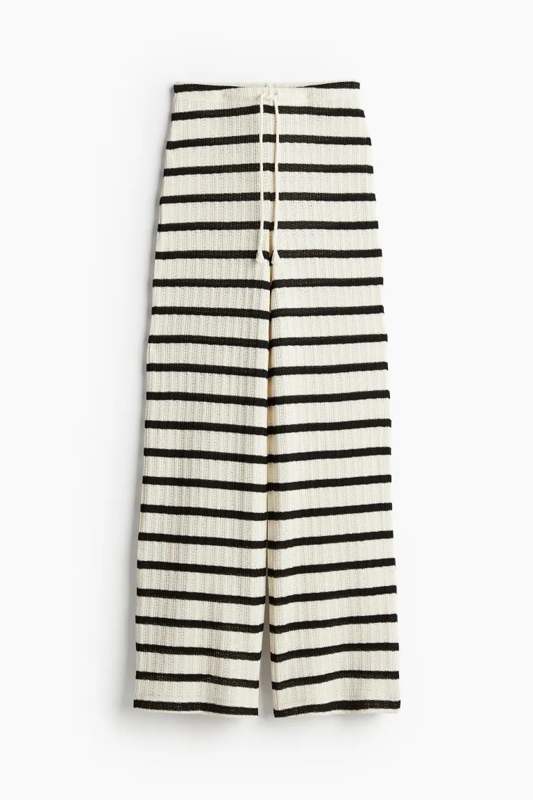 Textured-knit Pants - Cream/black striped - Ladies | H&M US | H&M (US + CA)