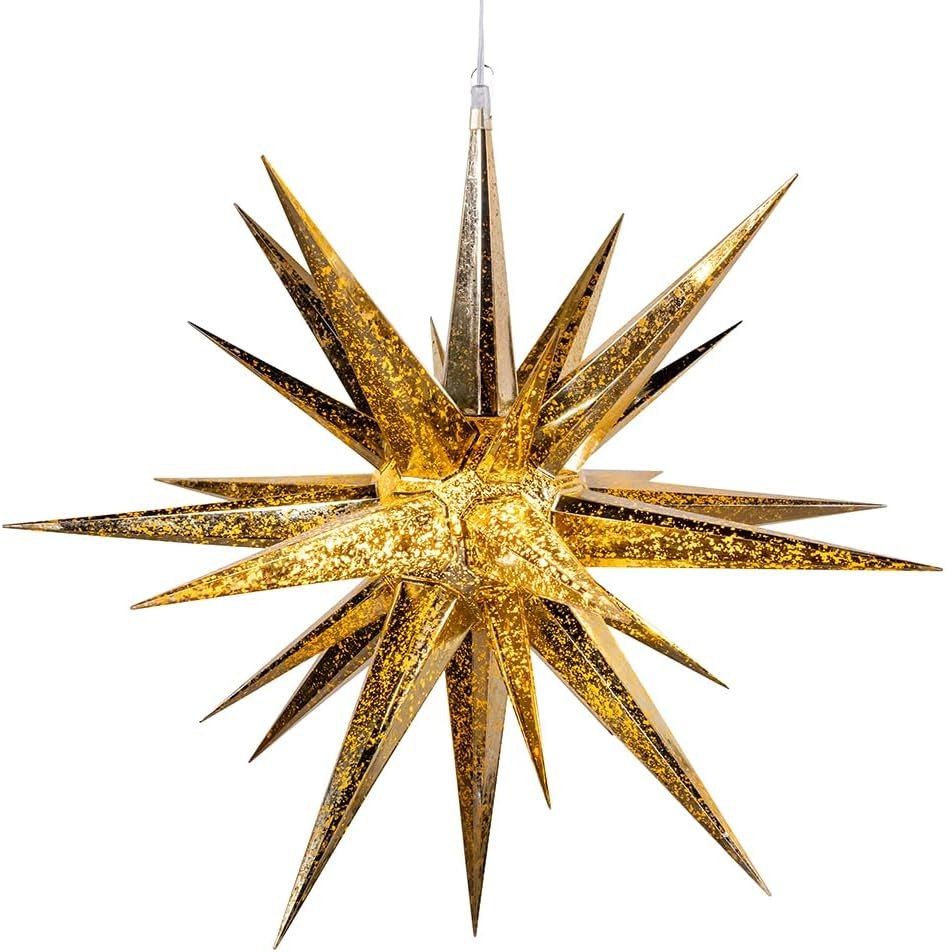 Kurt Adler 24" 4 Lights Warm White LED Gold Crackle Moravian Star Treetop | Amazon (US)