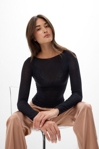 Intimissimi Boat Neck Modal Cashmere Ultralight Top Woman Black Size S | Intimissimi (US)