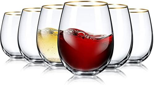 Mimorou Stemless Wine Glasses with Gold Rim, Set of 6, 17 oz Red Wine Glasses Durable Wine Glasse... | Amazon (US)