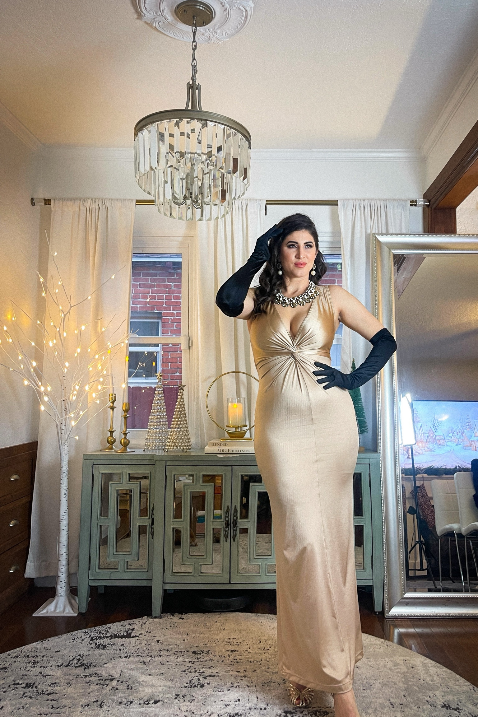 Laura Lily wearing a Built-In Shapewear Deep V-Neck Twisted Shine Maxi Dress from @popilush with long black gloves for a holiday party look.

Enter code  Laura_Lily-CS at checkout for 15% off.

Classic outfit 
Classy outfits 
Fishnet heels 
Holiday outfits 
Holiday outfit ideas 
Over the knee boots 
Date night outfit 
holiday party
new years outfit
holiday outfit
christmas outfit
Gown
Wedding dress
Wedding guest dress



#LTKfindsunder100 #LTKHoliday #LTKparties