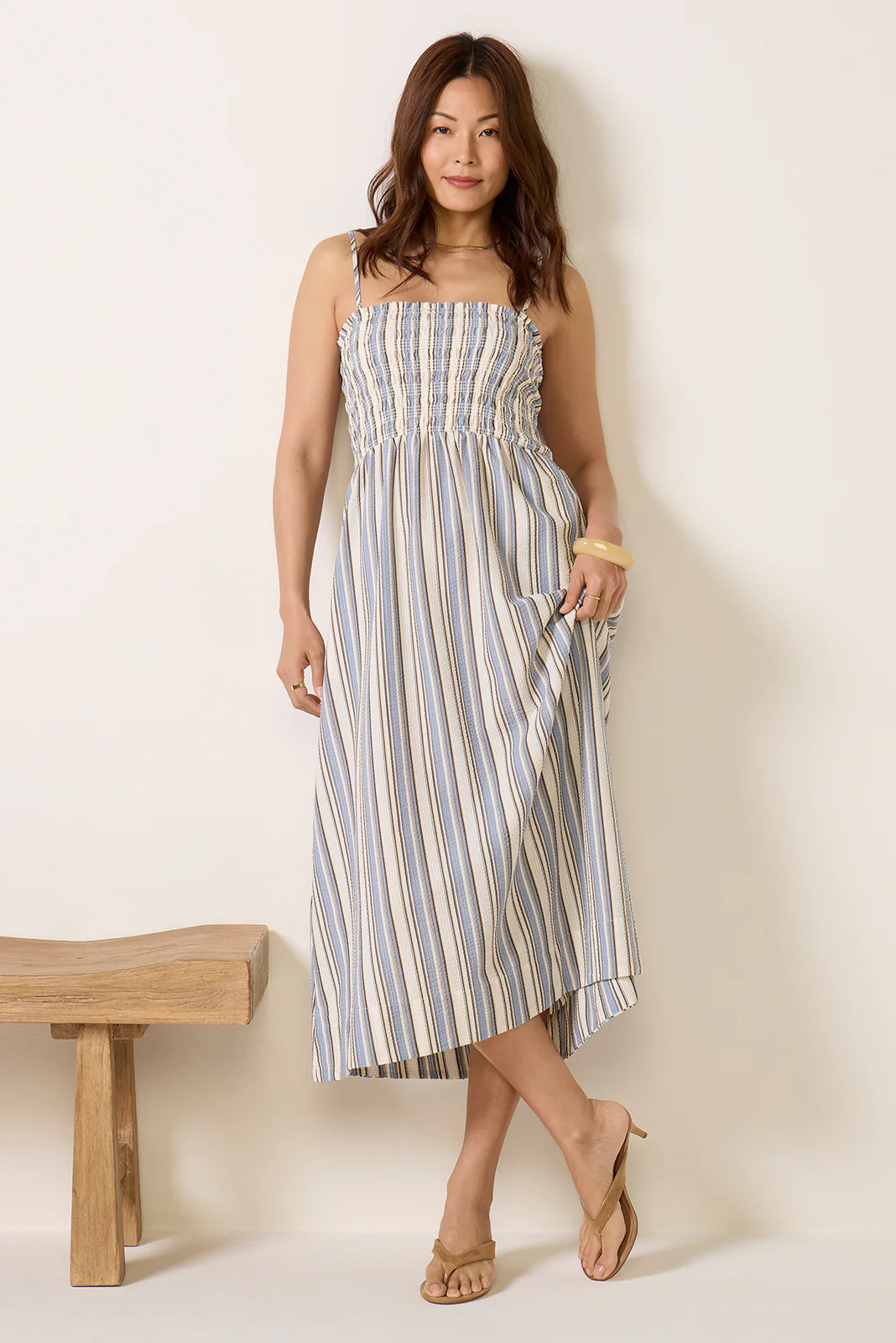 Sienna Seersucker Smocked Midi Dress | Evereve