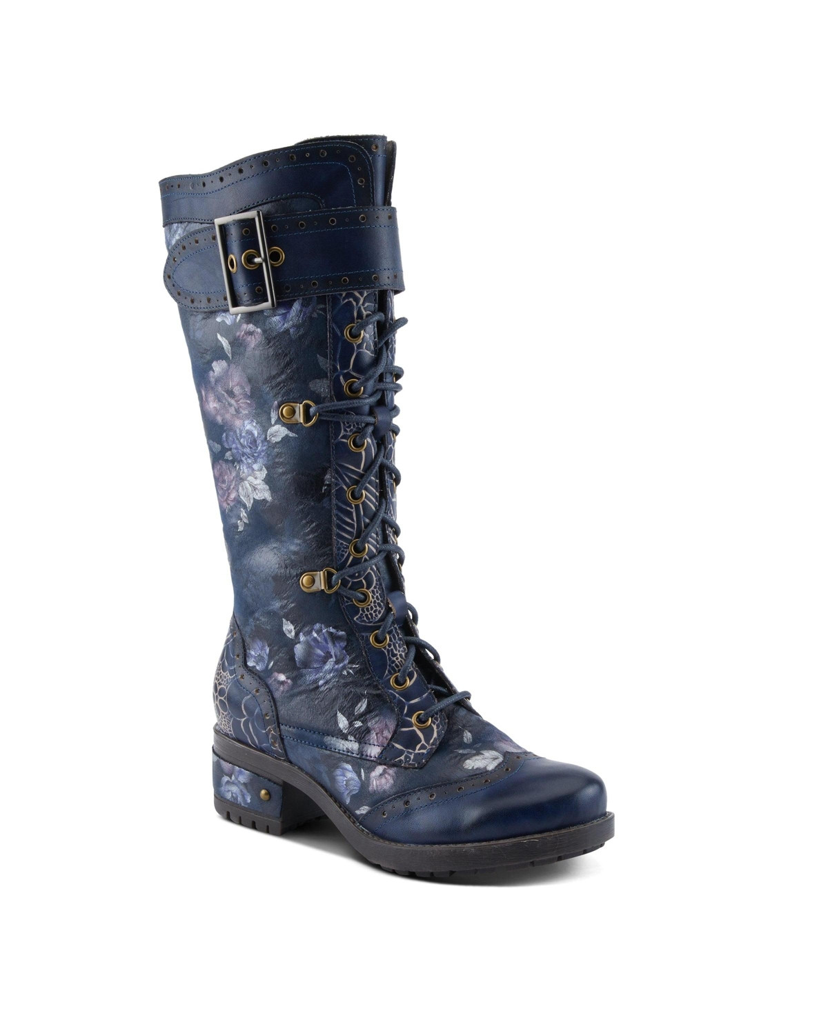 L'Artiste Women's Kisha-Boss Tall Leather Combo Boots with Lace-Up Front, Inside Zipper, Stretch Strap, and Lug Sole – Fashion Utility Style wi | Macy's