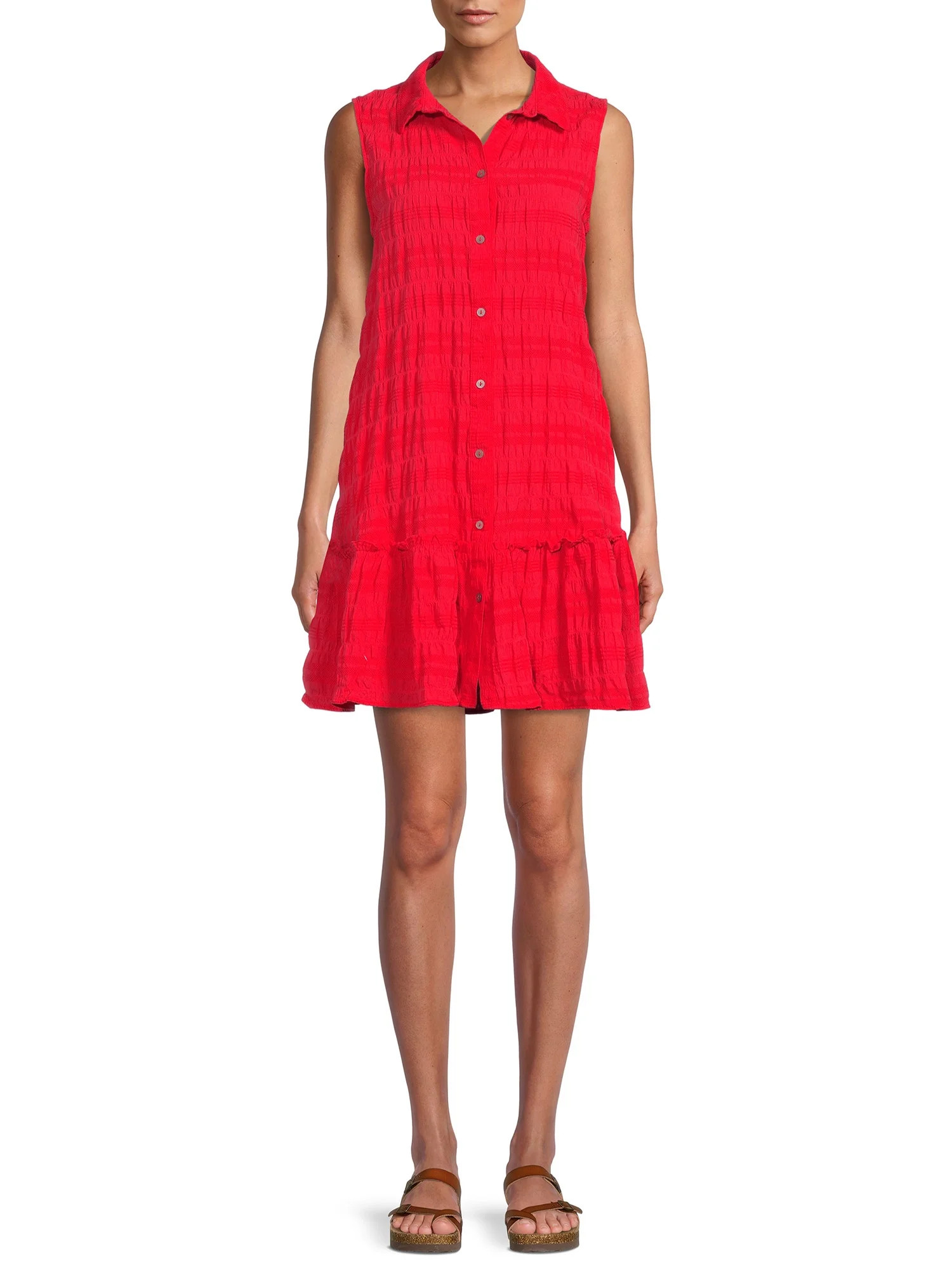 Time and Tru Women's Sleeveless Shirt Dress | Walmart (US)