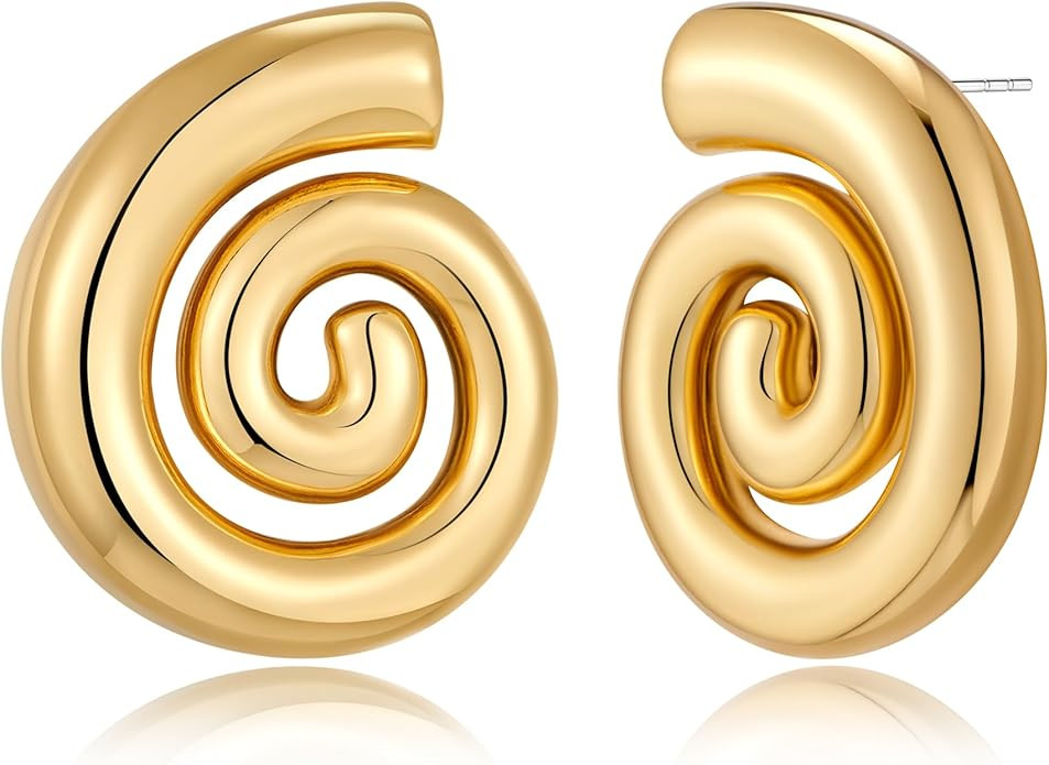 Spiral Earrings for Women Vintage Chunky Geometric Round Swirl Earrings Statement Stud Earrings T... | Amazon (US)