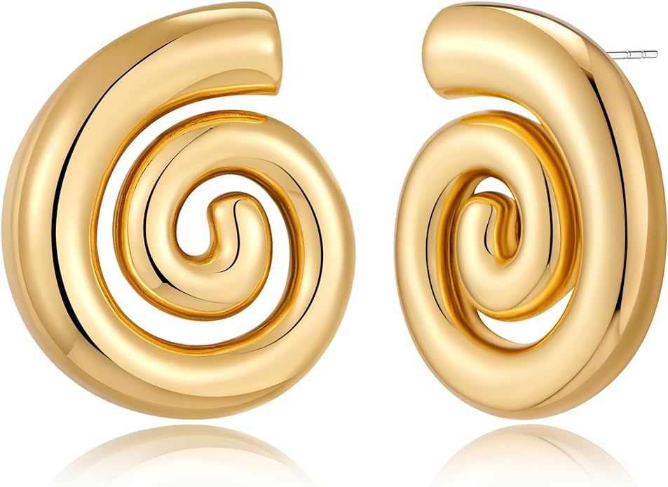Gold Statement Spiral Stud Earrings for Women Vintage Chunky Geometric Round Swirl Earrings Trend... | Amazon (US)