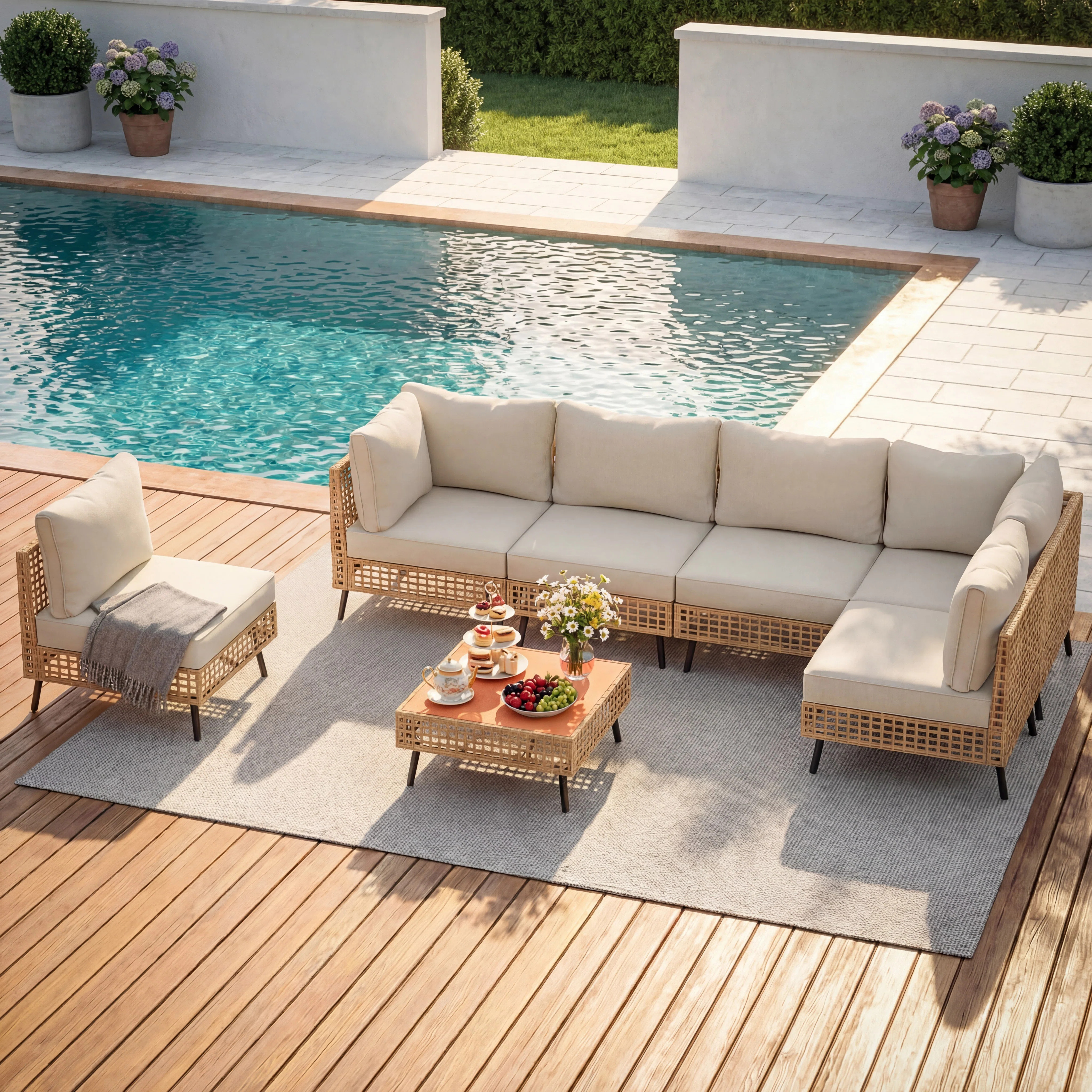 6 - Person Premium Patio Wicker Sectional Seating Group with Cushions | Wayfair North America
