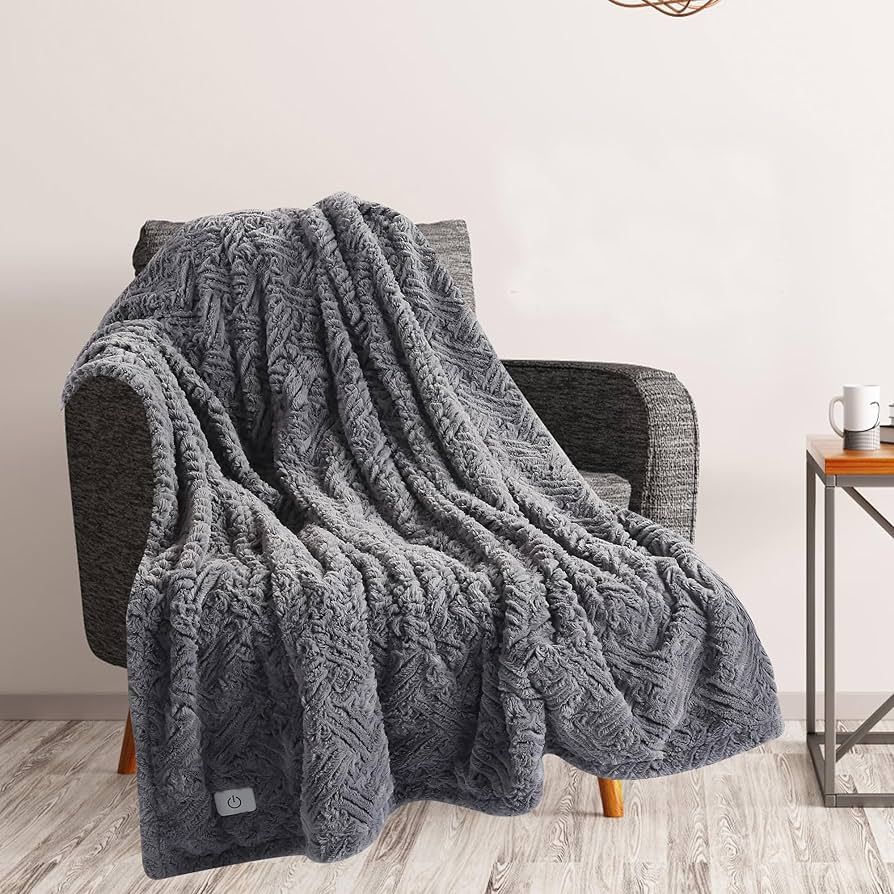 McJaw Electric Heated Blanket Faux Fur 50'' × 60'', Machine Washable Fabric Fleece Blanket, 4 Ho... | Amazon (US)