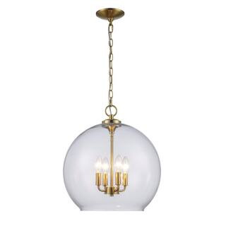Home Decorators Collection Kingsley 4-Light Aged Brass Oversized Pendant Light Fixture with Clear... | The Home Depot