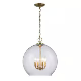 Home Decorators Collection Kingsley 4-Light Aged Brass Oversized Pendant Light Fixture with Clear... | The Home Depot