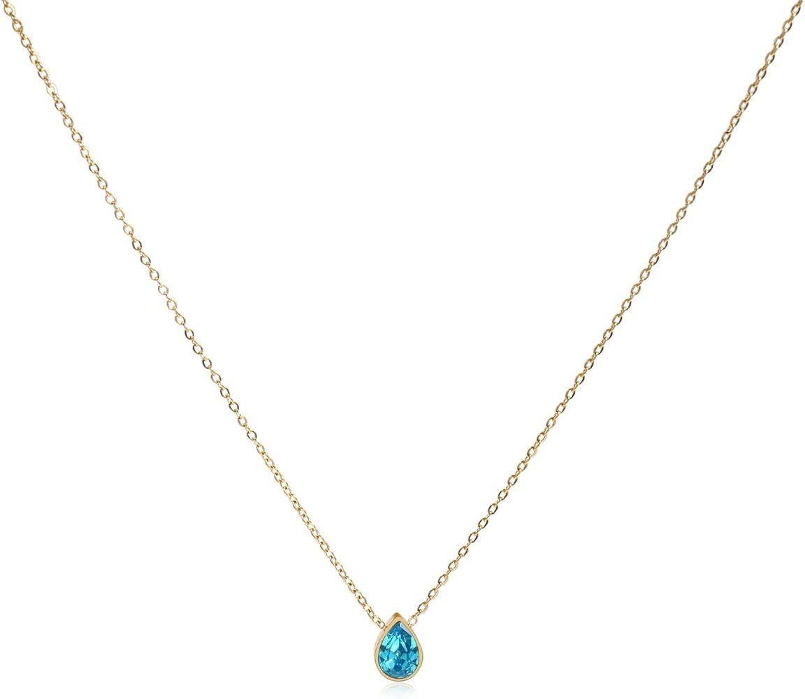 Badu 18K Gold Created Gemstones 7x10mm teardrop Necklace for Women Solitaire Cubic Zirconia Jewel... | Amazon (US)