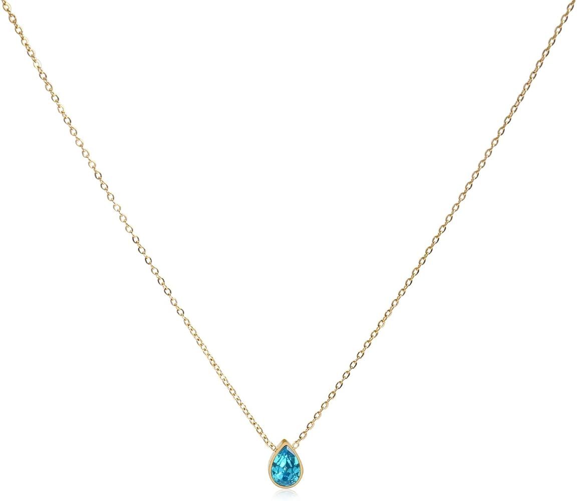 Badu 18K Gold Created Gemstones 7x10mm teardrop Necklace for Women Solitaire Cubic Zirconia Jewel... | Amazon (US)