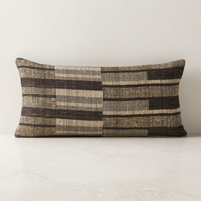 Talita Mink Brown Wool and Silk Lumbar Pillow with Down-Alternative Insert 23""x11 | CB2