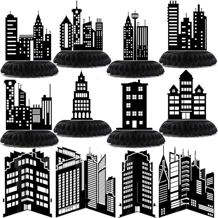 Pickmesh 12 Pieces Hero Party Decorations City Skyscraper Honeycomb Centerpieces Table Decoration... | Amazon (US)