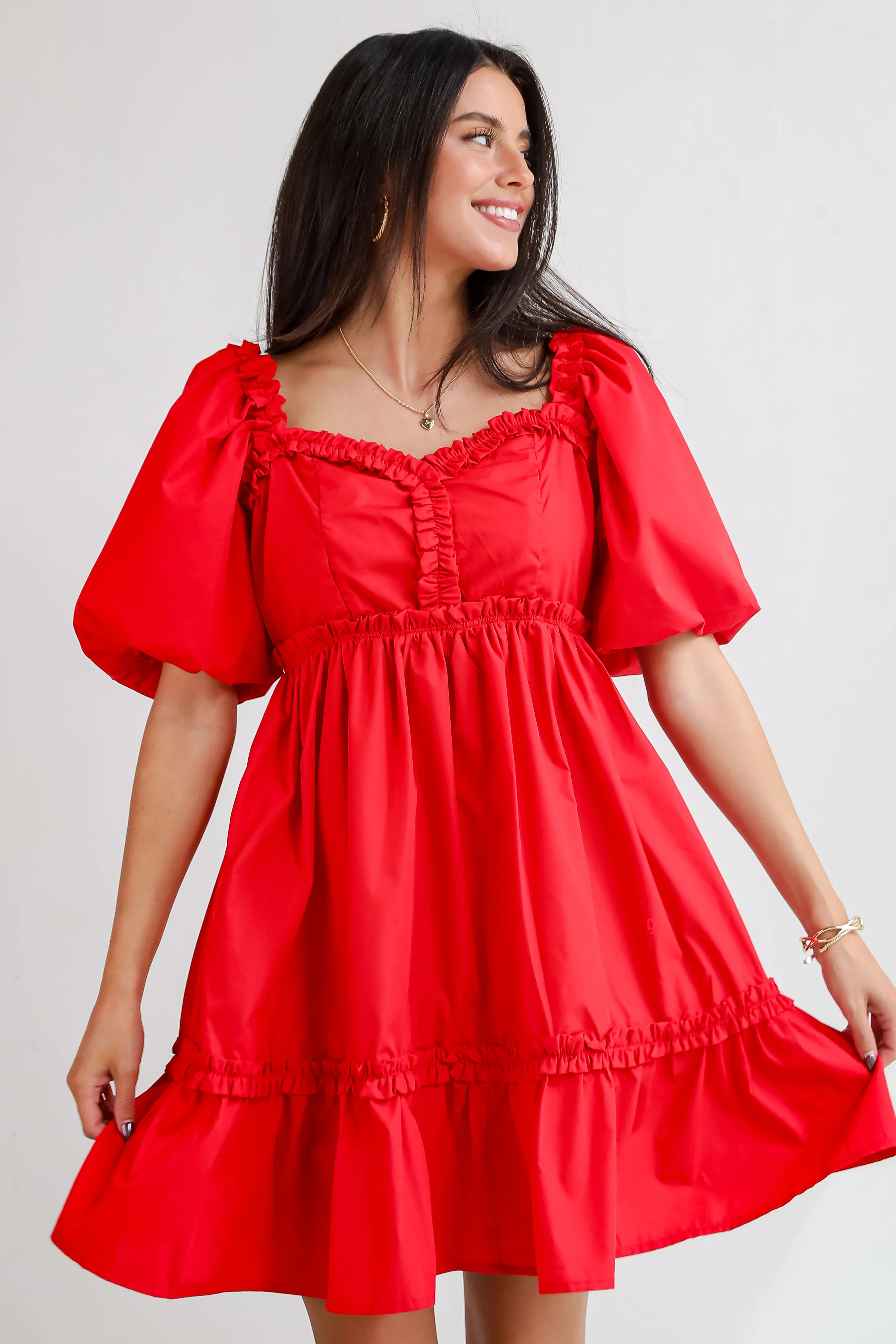 Cute Red Ruffle Mini Dress | Puff Sleeve Dresses | ShopDressUp | Dress Up