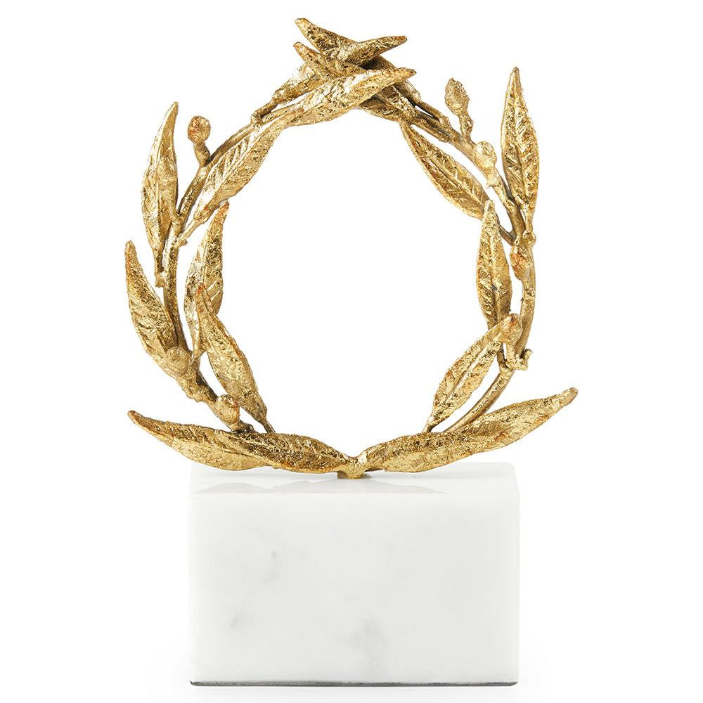 Villa & House Apollo Regency Gold Leaf Iron White Marble Base Sculpture | Kathy Kuo Home