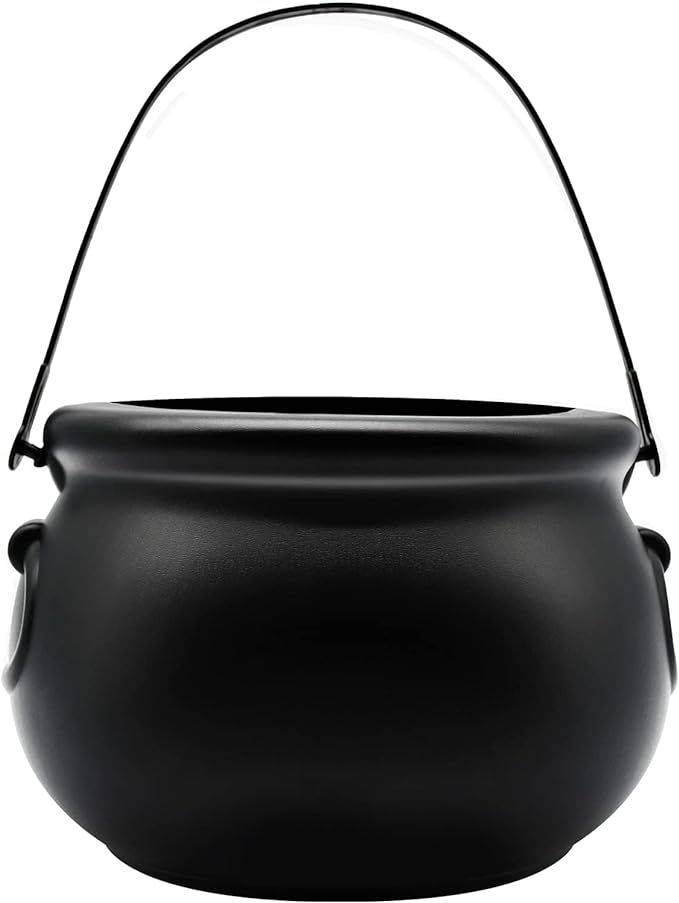 SpinLaLa 8" Plastic Black Cauldron Kettle Halloween Candy Bowl, Large Witch Cauldron Pot Bucket f... | Amazon (US)