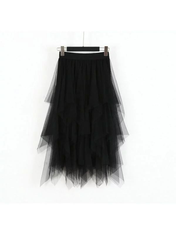 Women Midi Skirt Tulle Skirt Mesh Pleated Elastic High Waist Layered - Walmart.com | Walmart (US)