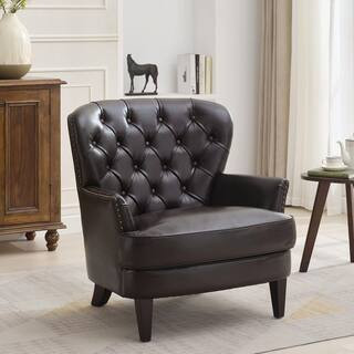 Tafton Brown Leather Tufted Club Chair | The Home Depot