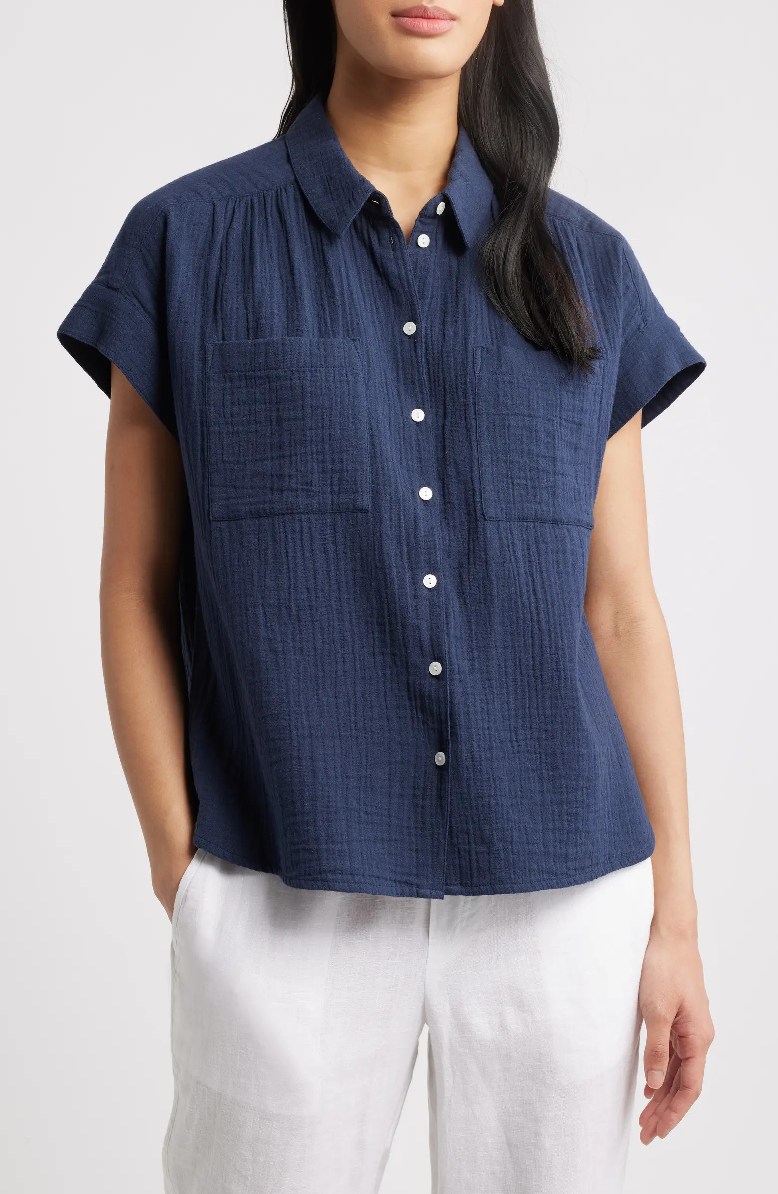 Caslon® Cotton Gauze Button-Up Shirt | Nordstrom | Nordstrom