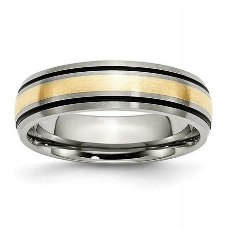 Titanium Grooved 14k Yellow Inlay 6mm Brushed and Antiqued Band | Walmart (US)