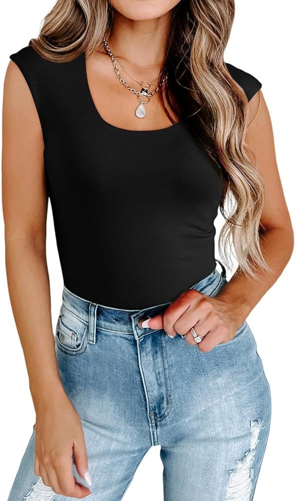 Dokotoo Tank Top for Women Scoop Neck Womens Tank Tops Slim Fit Summer Cute Basic Sexy 2024 | Amazon (US)