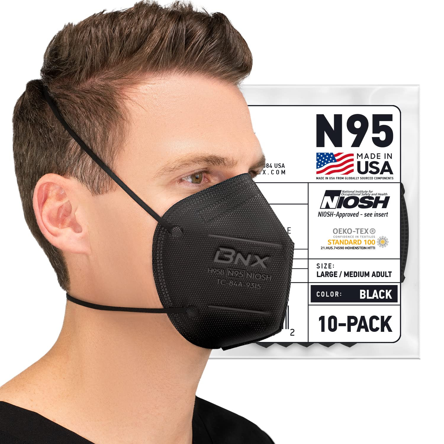 AccuMed BNX N95 Mask Black MADE IN USA Particulate Respirator Protective Face Mask (10-Pack, Appr... | Amazon (US)