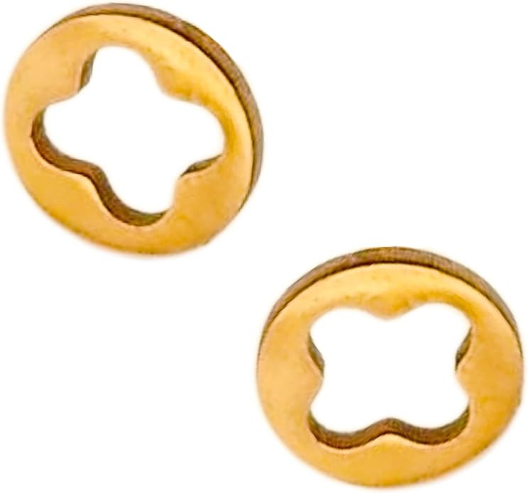 Minimalist Tiny Clover Flower Cutout Stud Earrings. Stainless Steel in Silver & 18K Gold. Lightwe... | Amazon (US)
