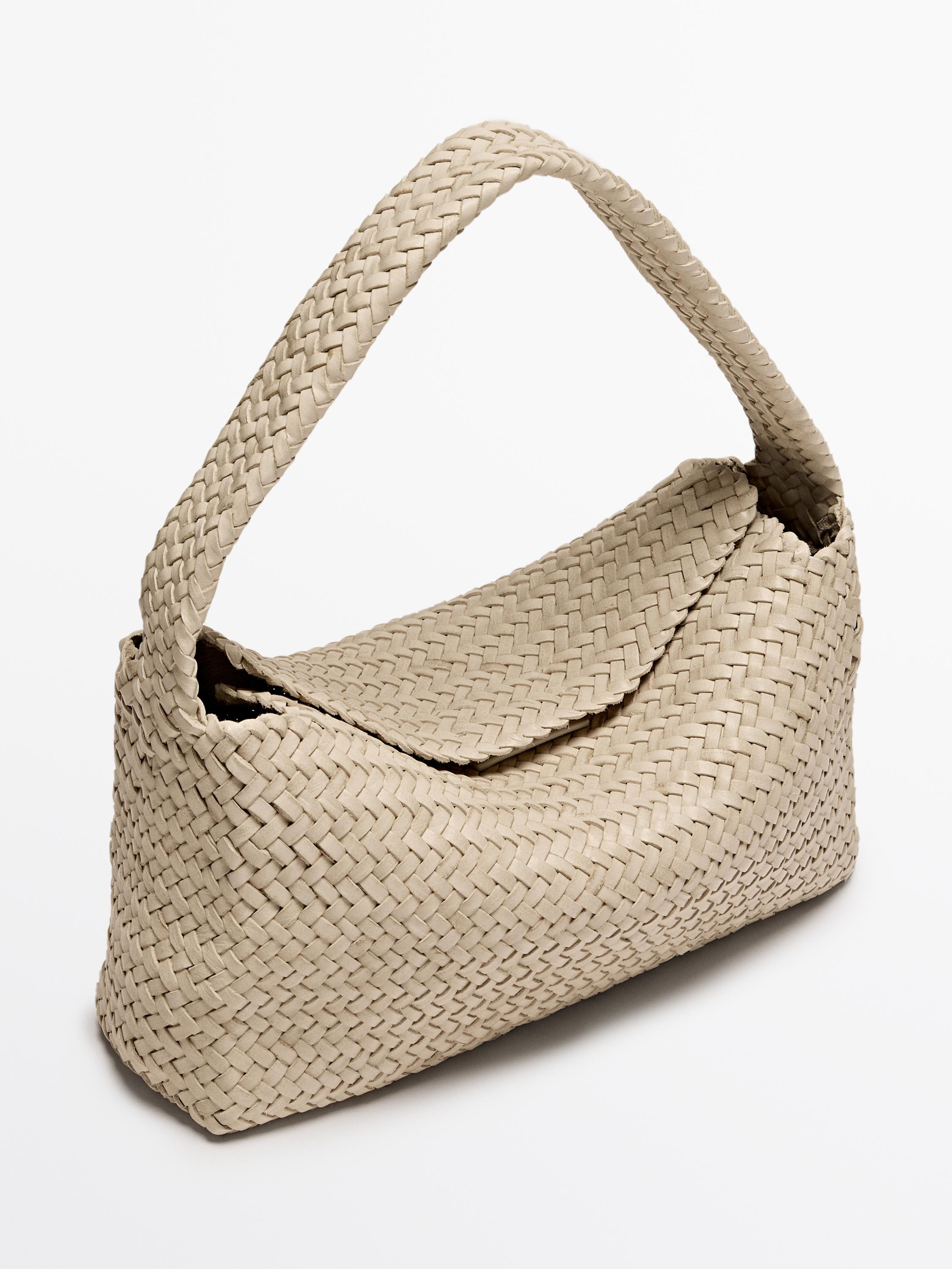 Croissant-Tasche aus geflochtenem Leder und Nappaleder | Massimo Dutti DE
