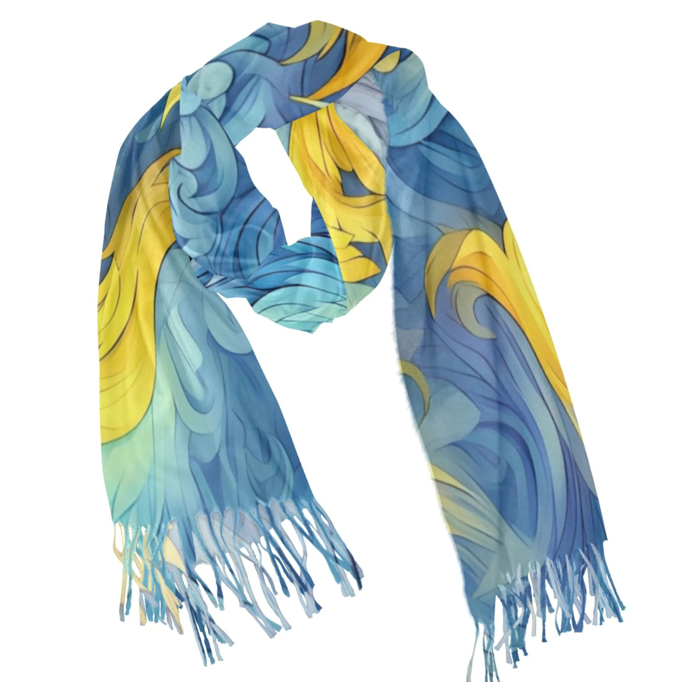 joogoo Women's Winter Scarf Soft Long Shawl Feathers Yellow and Blue Large Scarves | Walmart (US)