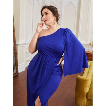 Women s Plus One Shoulder Cloak Sleeve Wrap Dress 47786F32112 | Walmart (US)