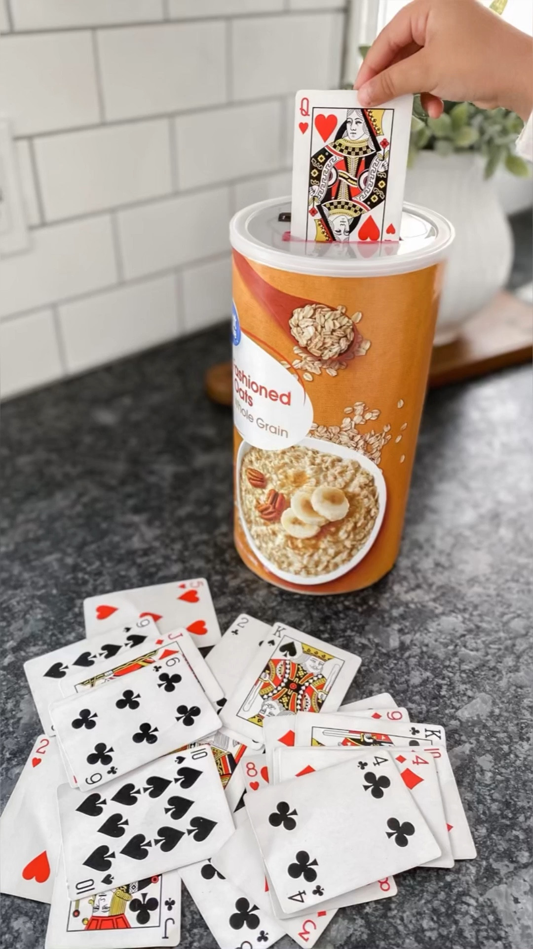 OATMEAL CARD DROP! ♣️♦️ The simplest things in life tend to be the most fun and this card drop activity is no exception. Simply cut out two slots in the top of an old oatmeal container with a precision knife, outline the slots with red and black permanent marker, and model sorting the playing cards by color with your child. Your overall involvement depends completely on your child’s age/ability. Mo (18mo) needs my constant support as we are just starting to identify colors. Roo (3.5yo) is completely independent with this activity and it serves more as something to just keep her busy (which is important too!) The sweet spot age for this activity would be right in the middle around 24 months. However, you can adjust it for younger children easily by cutting out one slot, not outlining it with any color, and simply focusing on dropping the card into the container, which is a huge skill in itself! 👏🏼

#LTKunder50 #LTKFind #LTKkids