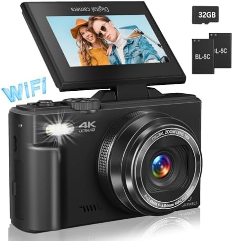 Digital Camera for Photography, 4K Vlogging Camera for YouTube 3" 180° Flip Screen 18X Digital Z... | Amazon (US)