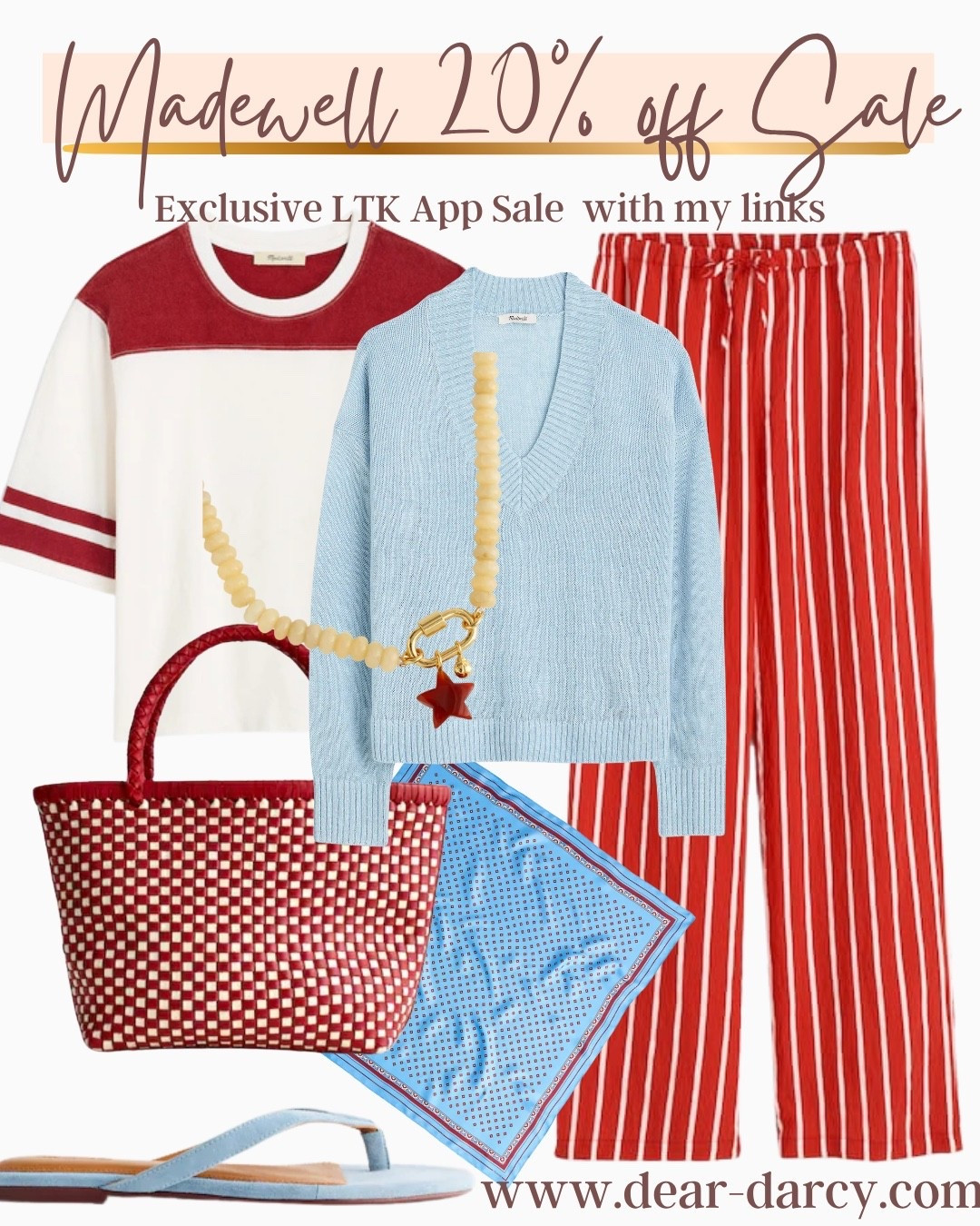 Madewell 20% off Sale
Exclusive LTK in app sale with my links

Sharing some of the items in my cart 
And perfect for an Smericsn Summer and Memorial Day

-Red white tee shirts 
-v neck sweater
- red and white stripe pants with draw string 
- red and blue scarf 
- red and tan tote 
Gold and red star necklace

#LTKxMadewell #LTKgrwm #LTKSaleAlert