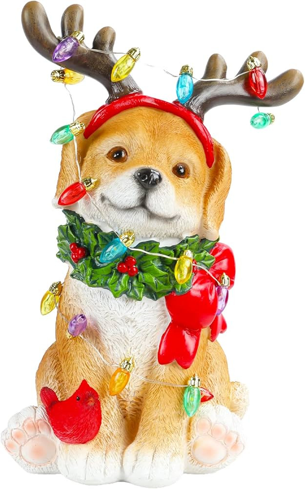 MUMTOP Christmas Dog Decorations with LED Lights, Christmas Dog Collectible Figurines with Glowin... | Amazon (US)