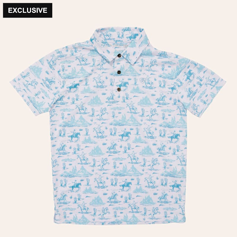 Ariat Boys' White & Blue Western Print Polo Shirt | Cavender's