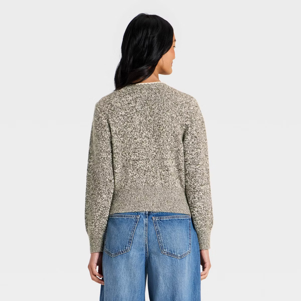 Women's Long Sleeve Crafted Crewneck Cardigan - Universal Thread\u2122 Olive Green S | Target