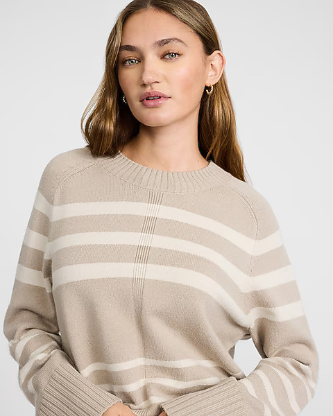 Plush Airy Soft Striped Crew Neck Wide Sleeve Sweater | Express