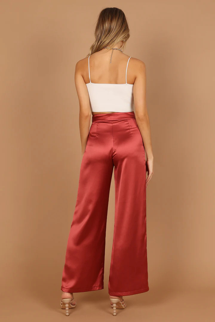 Juliana Wide Leg Satin Pant - Dusty Red | Petal & Pup (US)