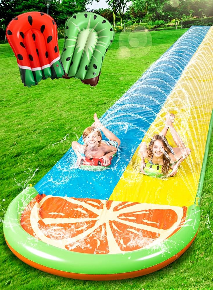 Sloosh 20ft Double Water Slides with 2 Boogie Boards Backyard Outdoor Slip Lawn Waterslide 2 Slid... | Amazon (US)