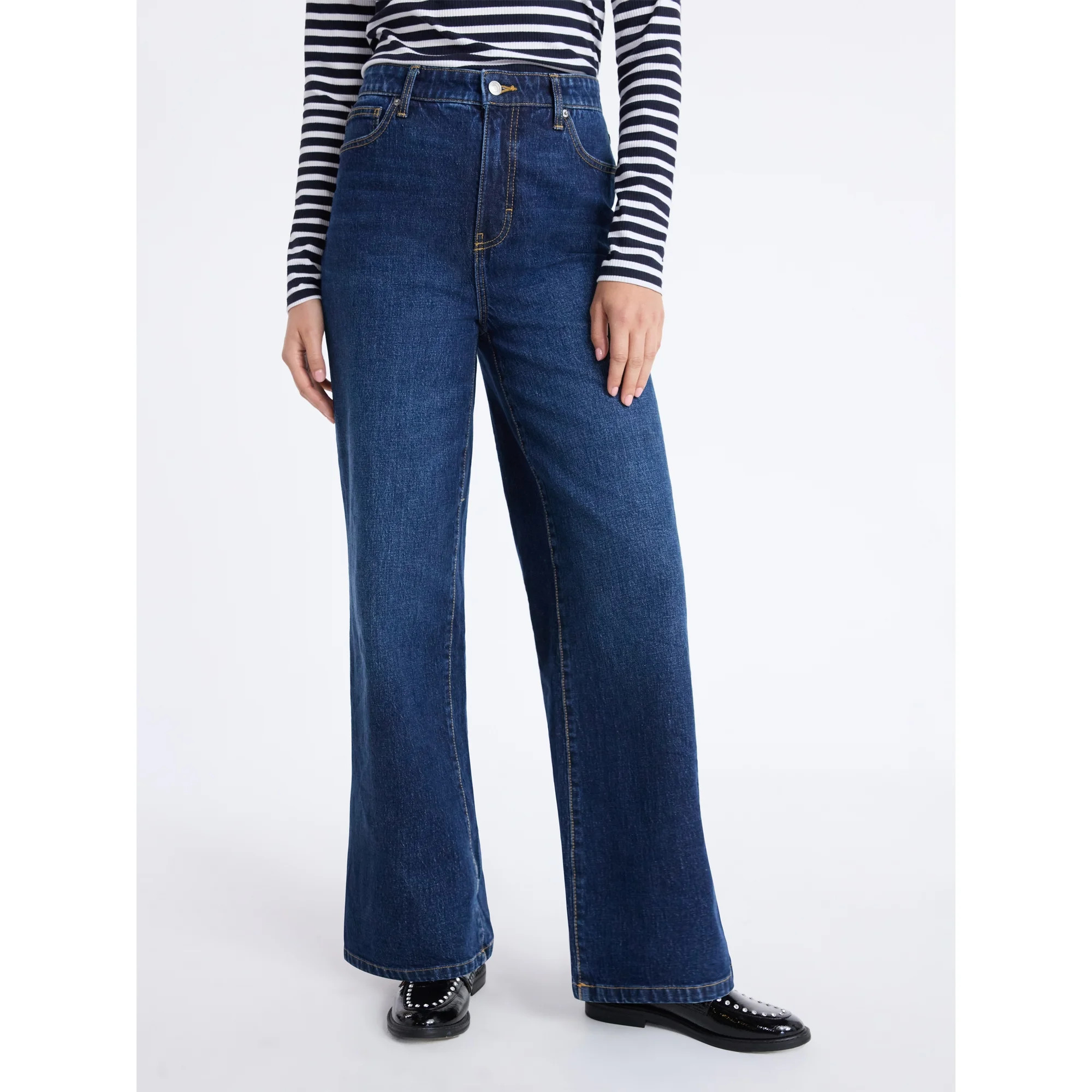 Free Assembly Women's High Rise Full Length Wide Leg Jeans, 30" Inseam, Sizes 0-26W | Walmart (US)