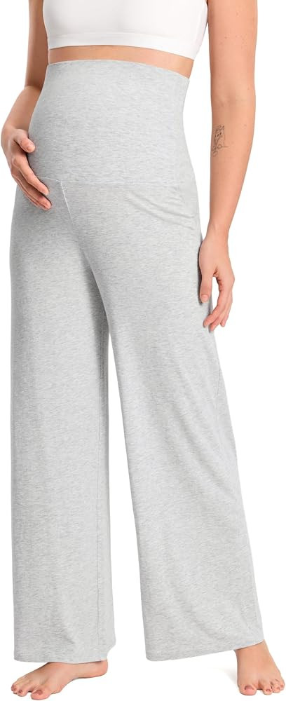 MOMANDA Wide Leg Maternity Lounge Pants Summer Over The Belly Cotton Modal Flowy Pregnancy Pajama... | Amazon (US)