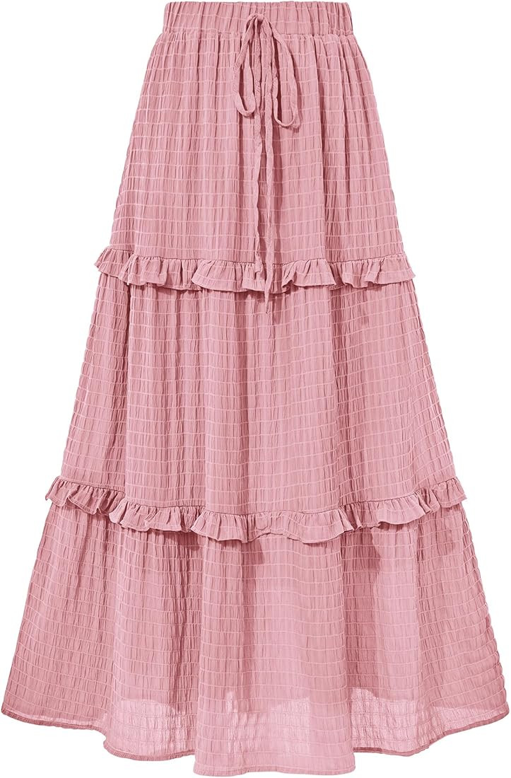 BTFBM Women's Long Summer Skirt 2024 Elegant High Waist Cocktail Party Wedding Guest Dress Flared... | Amazon (US)